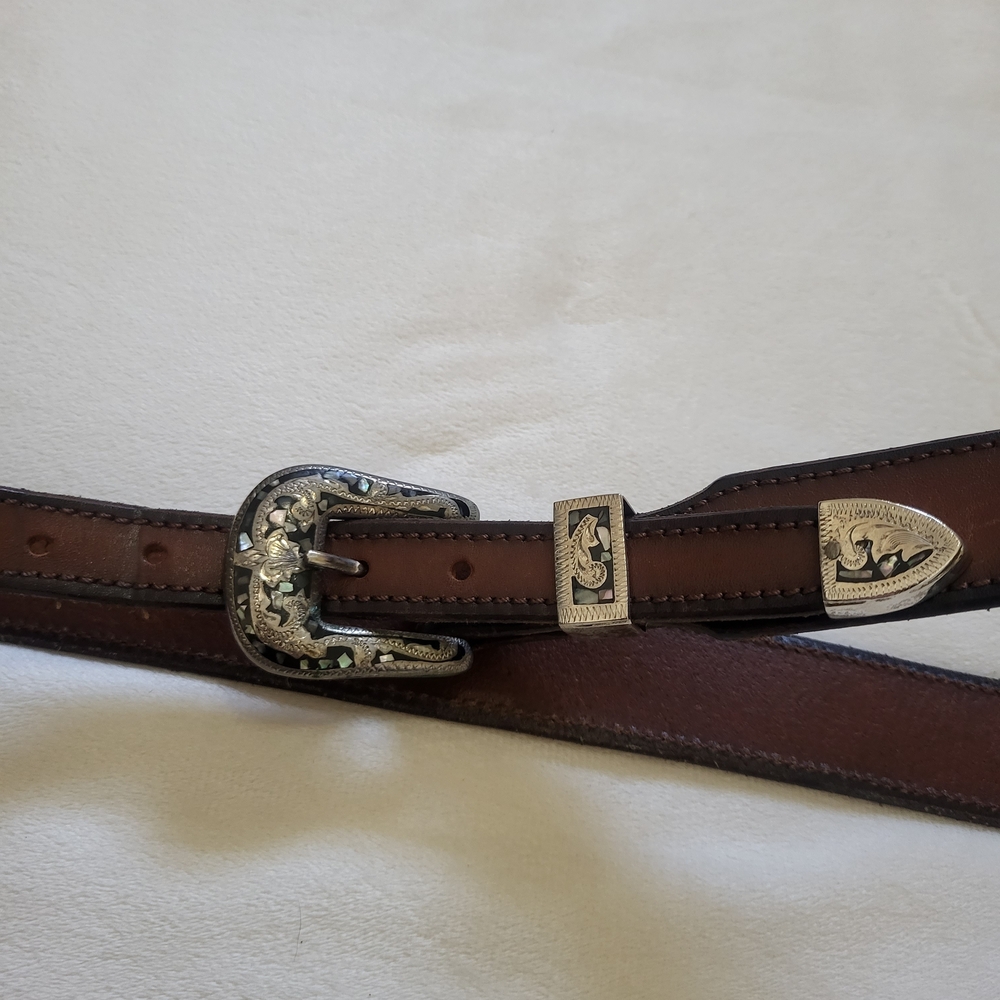 Brown Leather Belt with Silver Buckle